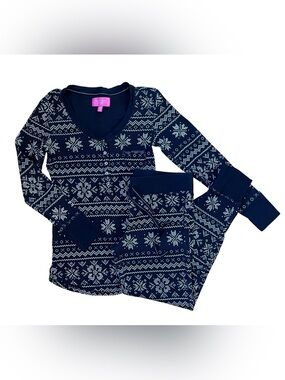 Vintage Y2K 2000s Victorias Secret Pajamas Set Fair Isle Thermal Waffle Knit